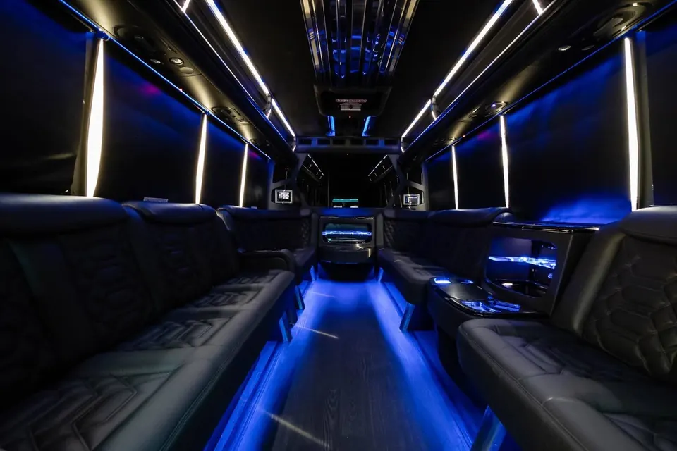 Party bus interior with LED lighting